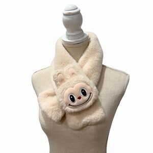 Cute Plush Bunny Face Faux Fur Scarf Cream Winter Neck Warmer Soft Cozy 32"